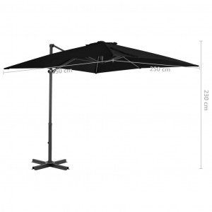 Umbrelă suspendată cu stâlp din aluminiu, negru, 250x250 cm - Img 7