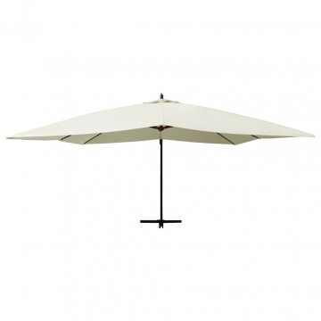 Umbrelă suspendată cu stâlp din lemn, alb nisipiu, 400x300 cm - Img 3