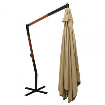 Umbrelă suspendată cu stâlp din lemn, gri taupe, 400x300 cm - Img 4