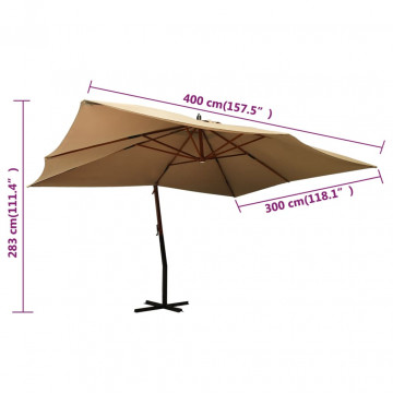 Umbrelă suspendată cu stâlp din lemn, gri taupe, 400x300 cm - Img 7