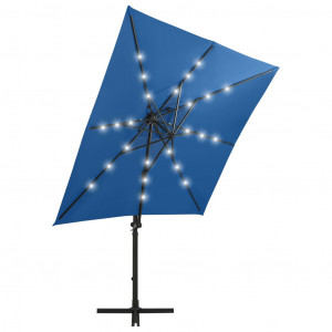 Umbrelă suspendată cu stâlp și LED-uri, albastru azuriu, 250 cm - Img 4