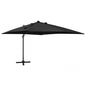 Umbrelă suspendată cu stâlp și LED-uri, negru, 300 cm - Img 1