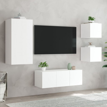 Unități de perete TV cu LED-uri, 5 piese, alb, lemn prelucrat - Img 8