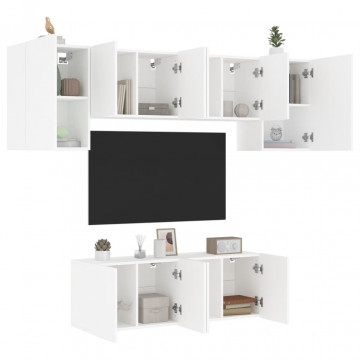 Unități TV de perete, 6 piese, alb, lemn prelucrat - Img 1