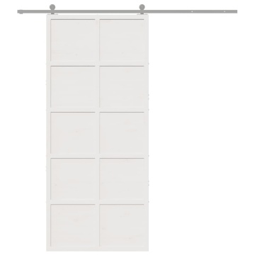 Ușă de hambar, alb, 90x208 cm, lemn masiv de pin - Img 3