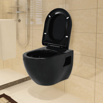 Vas de toaletă suspendat cu rezervor încastrat, negru, ceramică - Img 2