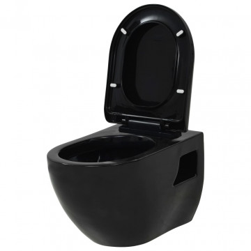 Vas toaletă suspendat cu rezervor încastrat, negru, ceramică - Img 3