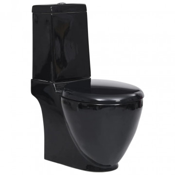 Vas WC toaletă baie, negru, ceramică, rotund, flux inferior - Img 1
