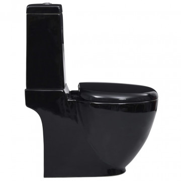 Vas WC toaletă baie, negru, ceramică, rotund, flux inferior - Img 4