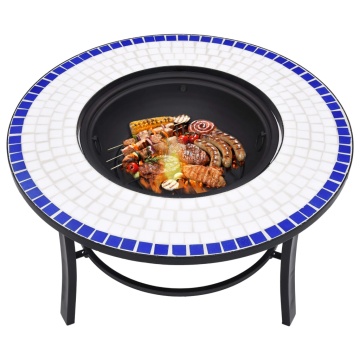 Vatră de foc cu mozaic, albastru & alb, 68 cm, ceramică - Img 12