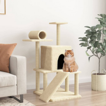 Ansamblu de pisici cu stâlpi din funie de sisal, crem, 110,5 cm - Img 1