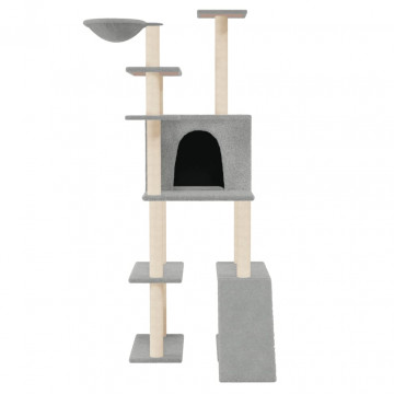 Ansamblu de pisici, stâlpi din funie sisal, gri deschis, 166 cm - Img 3
