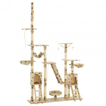 Ansamblu pisici cu funie sisal, 230-250 cm imprimeu lăbuțe, bej - Img 1