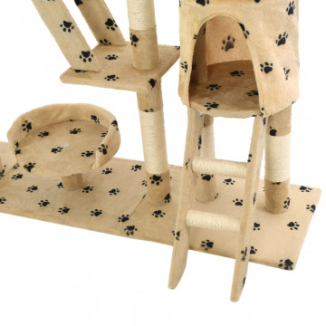 Ansamblu pisici cu funie sisal, 230-250 cm imprimeu lăbuțe, bej - Img 6