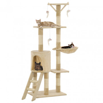 Ansamblu pisici cu stâlpi din funie de sisal, 138 cm, bej - Img 1