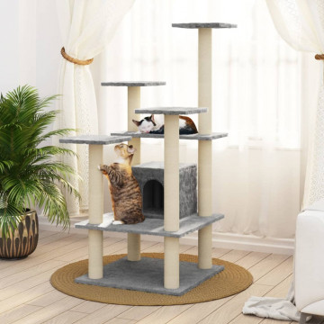 Ansamblu pisici, stâlpi din funie sisal, gri deschis, 110 cm - Img 1