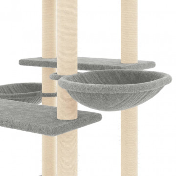 Ansamblu pisici, stâlpi din funie sisal, gri deschis, 133 cm - Img 5