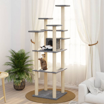 Ansamblu pisici, stâlpi din funie sisal, gri deschis, 171 cm - Img 1