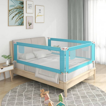 Balustradă de protecție pat copii, albastru, 200x25 cm, textil - Img 1