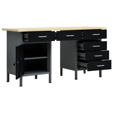 Banc de lucru, negru, 160 x 60 x 85 cm, oțel - Img 2