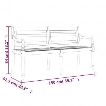 Bancă Batavia cu pernă crem, 150 cm, lemn masiv de tec - Img 7