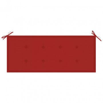 Bancă Batavia cu pernă roșie, 120 cm, lemn masiv de tec - Img 5