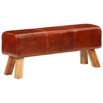 Bancă Bok gimnastică maro 110cm piele naturală/lemn masiv mango - Img 1