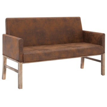 Bancă cu brațe, maro, 140 cm, piele întoarsă ecologică - Img 2