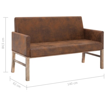 Bancă cu brațe, maro, 140 cm, piele întoarsă ecologică - Img 7