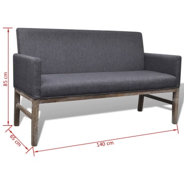 Bancă cu perne căptușite, textil, lemn de hevea, gri închis - Img 5