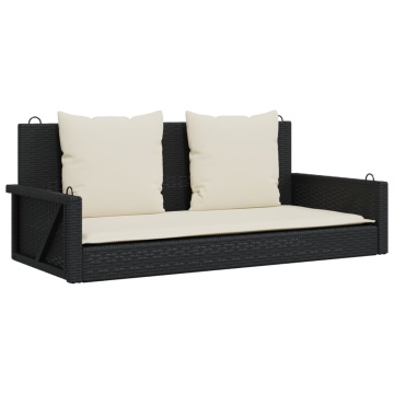 Bancă de balansoar cu perne, negru, 119x56x48 cm, poliratan - Img 2