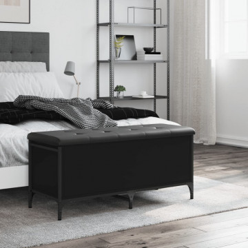 Bancă de depozitare, negru, 102x42x45 cm, lemn prelucrat - Img 3