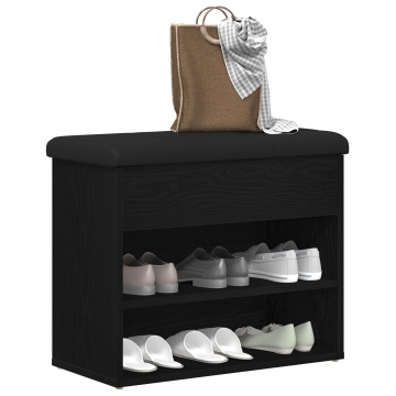 Bancă de depozitare Negru Stejar 60x30x48 cm Lemn prelucrat - Img 3