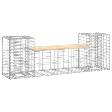 Bancă de grădină cu gabion, 183x41x60,5 cm, lemn masiv pin - Img 2