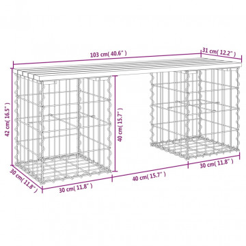 Bancă de grădină, design gabion, 103x31x42 cm, lemn masiv pin - Img 7
