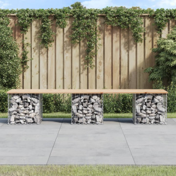 Bancă de grădină, design gabion, 203x44x42cm, lemn masiv de pin - Img 1