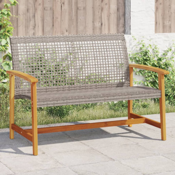 Bancă de grădină, gri, 112 cm, poliratan și lemn de acacia - Img 1
