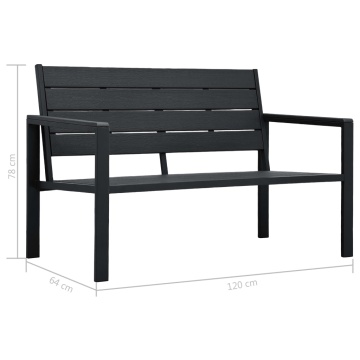 Bancă de grădină, negru, 120 cm, aspect de lemn, HDPE - Img 5
