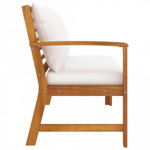 Bancă de grădină, perne crem, 114,5 cm, lemn masiv de acacia - Img 3