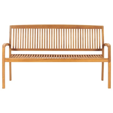 Bancă de grădină stivuibilă cu pernă, 159 cm, lemn masiv de tec - Img 3