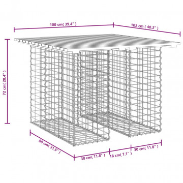 Bancă grădină, design gabion, 100x102x72 cm, lemn pin impregnat - Img 7