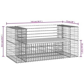 Bancă grădină, design gabion, 143x71x65,5cm, lemn pin impregnat - Img 7