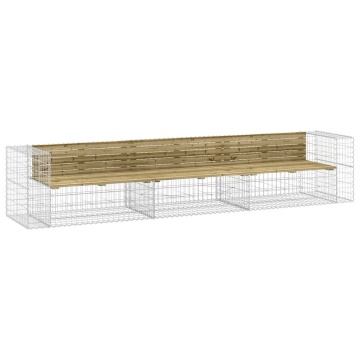 Bancă grădină design gabion, 347x71x65,5 cm, lemn pin impregnat - Img 2