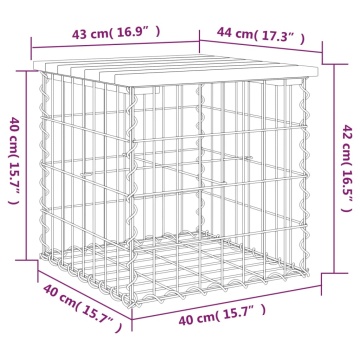 Bancă grădină, design gabion, 43x44x42 cm, lemn pin impregnat - Img 7