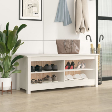 Bancă pentru pantofi, alb, 110x38x45,5 cm, lemn masiv de pin - Img 1