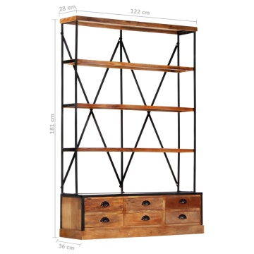 Bibliotecă 4 rafturi 6 sertare 122x36x181 cm lemn masiv mango - Img 7