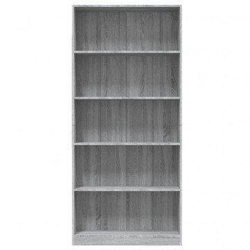 Bibliotecă 5 niveluri gri sonoma 80x24x175 cm lemn compozit - Img 4