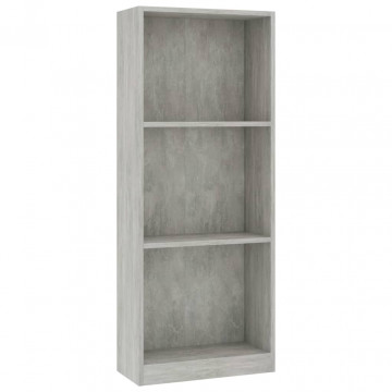Bibliotecă cu 3 rafturi, gri beton, 40x24x108 cm, PAL - Img 2