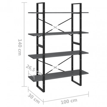 Bibliotecă cu 4 rafturi, gri, 100x30x140 cm, lemn masiv de pin - Img 7