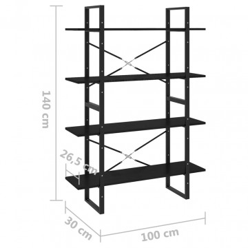 Bibliotecă cu 4 rafturi, negru, 100x30x140 cm, lemn masiv pin - Img 7